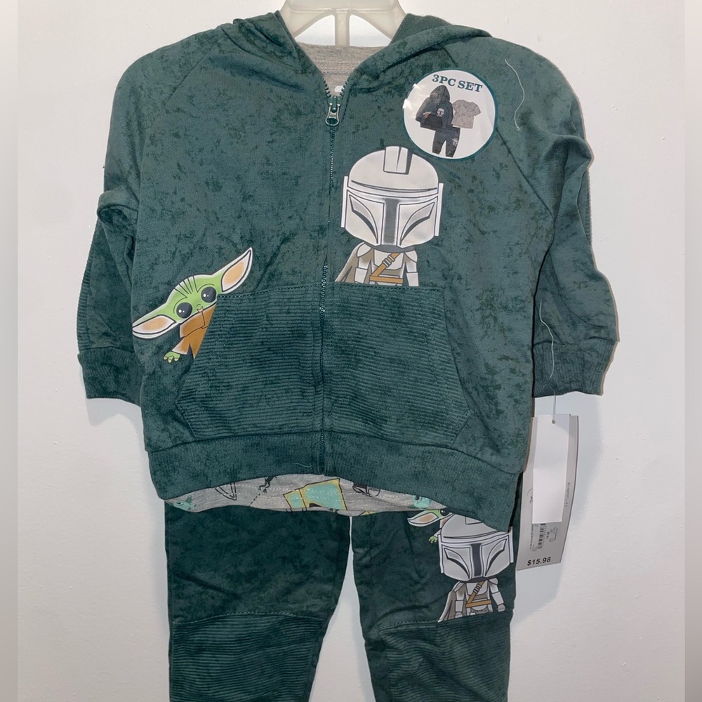 Star Wars Disney Baby Yoda Mandalorian Grogu 3 Piece Hoodie Set 18M Brand New